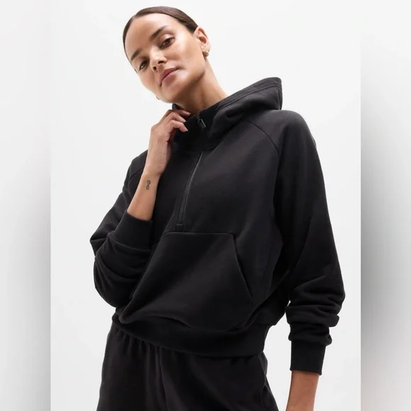 NWT - Athleta Black Easy Fleece 1/2 Zip Hoodie Size Large - Picture 4 of 5